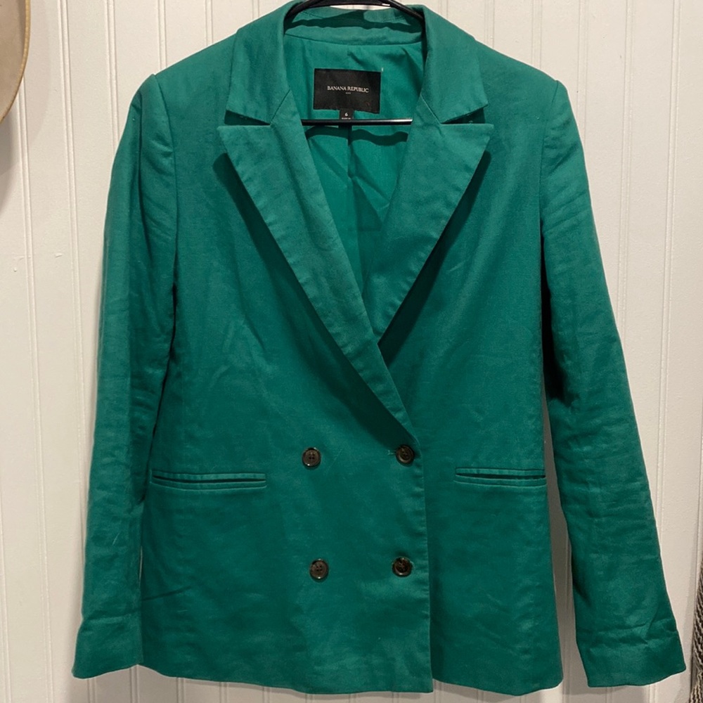 Banana Republic Linen Blend Green Double-breasted Blazer size 6